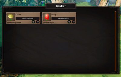 Banker UI in-game — green number is the banked amount, bottom text is inventory