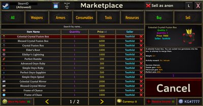 Marketplace sell panel