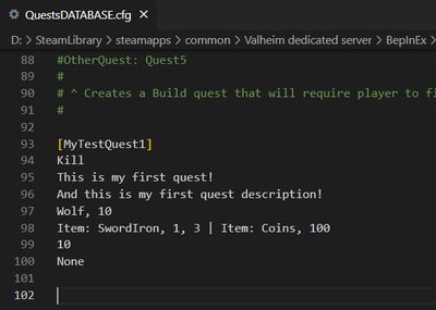Adding the quest to its database file
